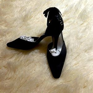 NWT black satin and leather evening shoes